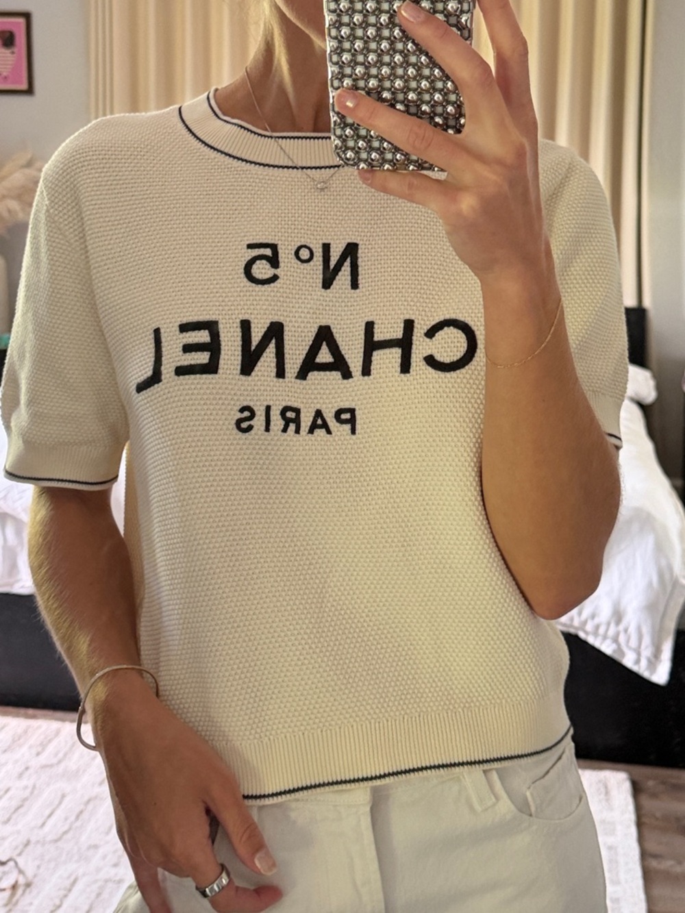 CHANEL White Knit embroidered shirt